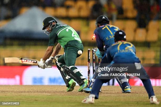 Pakistan's Mohammad Nawaz is clean bowled by Sri Lanka's Maheesh Theekshana during the Asia Cup 2023 Super Four one-day international cricket match...