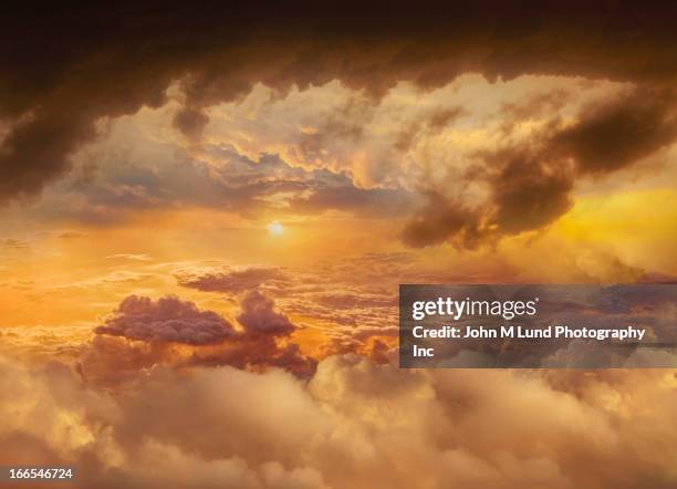 colorful clouds in dramatic sky - aerial view cloud ストックフォトと画像