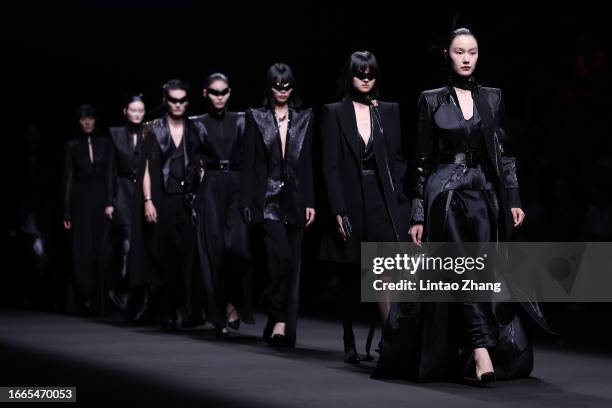 Models walks the runway at MISUITY collection show by designer GAOTIAN during the China Fashion Week S/S 2024 at Beijing Hotel on September 07, 2023...