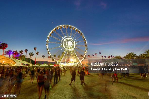 General view of the atmosphere during day 2 of the 2013 Coachella Valley Music & Arts Festival at the Empire Polo Club on April 13, 2013 in Indio,...
