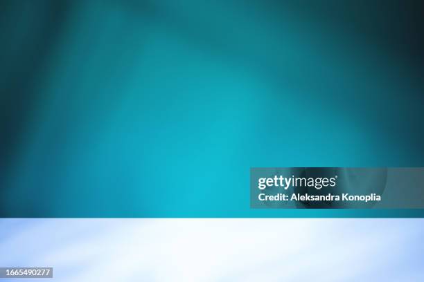 modern studio backdrop - abstract empty 3d stage with natural window shadows light effect, dappled light and reflections on turquoise teal background. - stage light 3d stock pictures, royalty-free photos & images