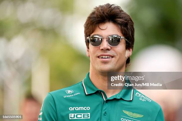 Lance Stroll of Canada and Aston Martin Aramco Cognizant F1 Team during previews ahead of the F1 Grand Prix of Singapore at Marina Bay Street Circuit...