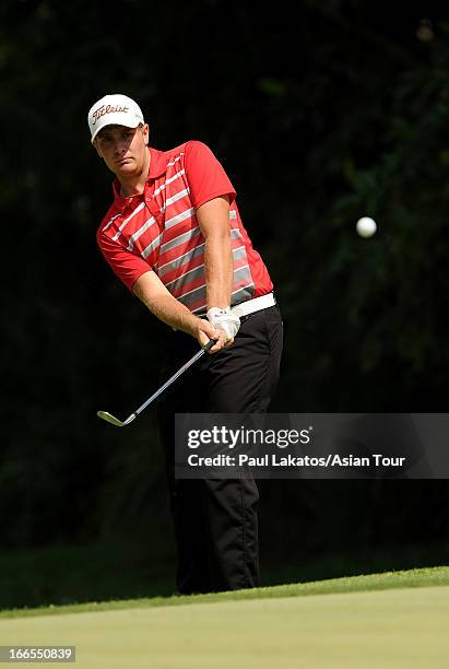 Jake Higginbottom of Australia in action during day four of the Solaire Open at Wack Wack Golf and Country Club on April 14, 2013 in Manila,...