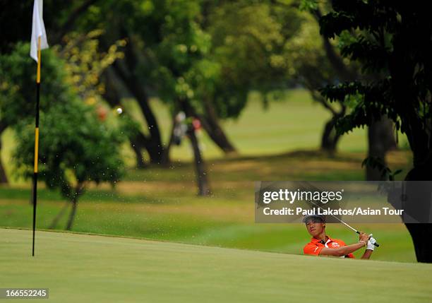 Gunn Charoenkul of Thailand in action during day four of the Solaire Open at Wack Wack Golf and Country Club on April 14, 2013 in Manila, Philippines.