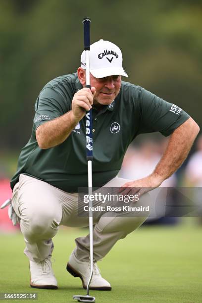 Thomas Bjorn of Denmark lines up a putt on the ninth green during Day One of the Horizon Irish Open at The K Club on September 07, 2023 in Straffan,...