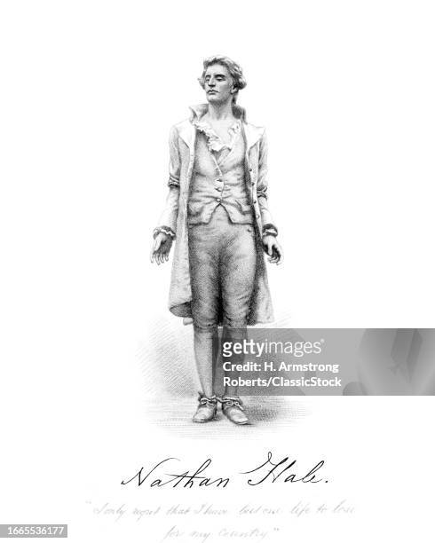 1770s 1776 standing portrait nathan hale teacher and patriot of american revolutionary war spy captured executed by british.
