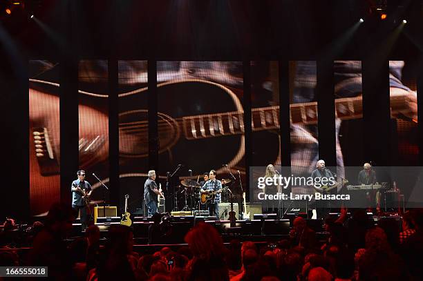 Crossroads Guitar Festival artists and Eric Clapton perform at Madison Square Garden on April 13, 2013 in New York City.