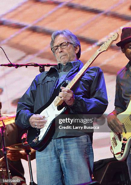 Eric Clapton performs on stage during the 2013 Crossroads Guitar Festival at Madison Square Garden on April 13, 2013 in New York City.