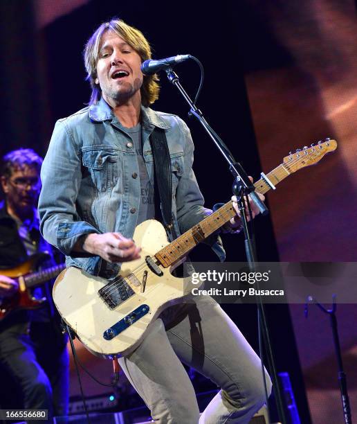 Keith Urban performs on stage during the 2013 Crossroads Guitar Festival at Madison Square Garden on April 13, 2013 in New York City.
