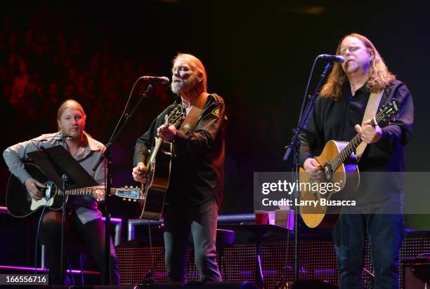 Derek Trucks, Gregg Allman and Warren Haynes perform on stage during the 2013 Crossroads Guitar Festival at Madison Square Garden on April 13, 2013...