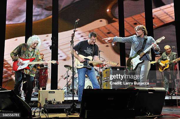 Albert Lee, Vince Gill and Keith Urban perform on stage during the 2013 Crossroads Guitar Festival at Madison Square Garden on April 13, 2013 in New...