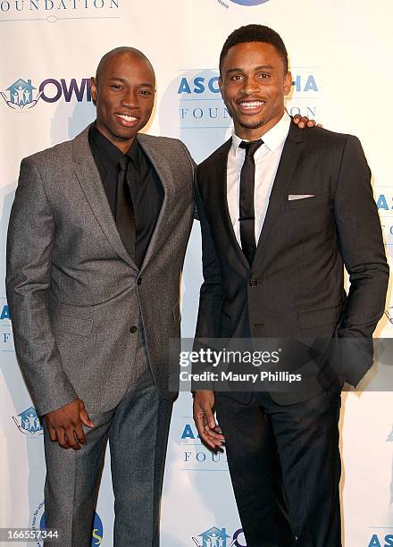 Robbie Jones and Nnamdi Asomugha attend the 7th Annual Asomugha Foundation Gala at Millennium Biltmore Hotel on April 13, 2013 in Los Angeles,...
