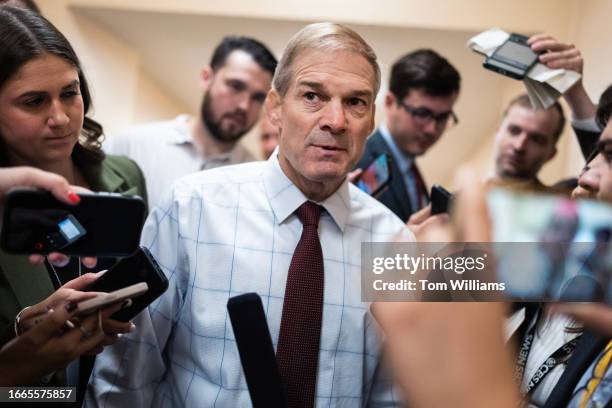 Rep. Jim Jordan, R-Ohio, chairman of the House Judiciary Committee, leaves a meeting of the House Republican Conference in the U.S. Capitol on...