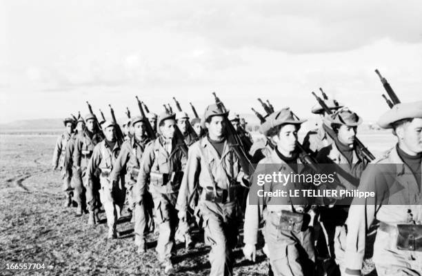 General Bellounis Joined The French Army. Guerre d'Algérie, décembre 1957 : défilé des troupes bellounistes, entièrement équipées par l'armée...
