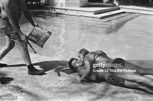 Shooting Of The Film 'La Piscine' By Jacques Deray. Tournage du film 'La piscine' de Jacques DERAY dans le décor d'une somptueuse villa aux environs...