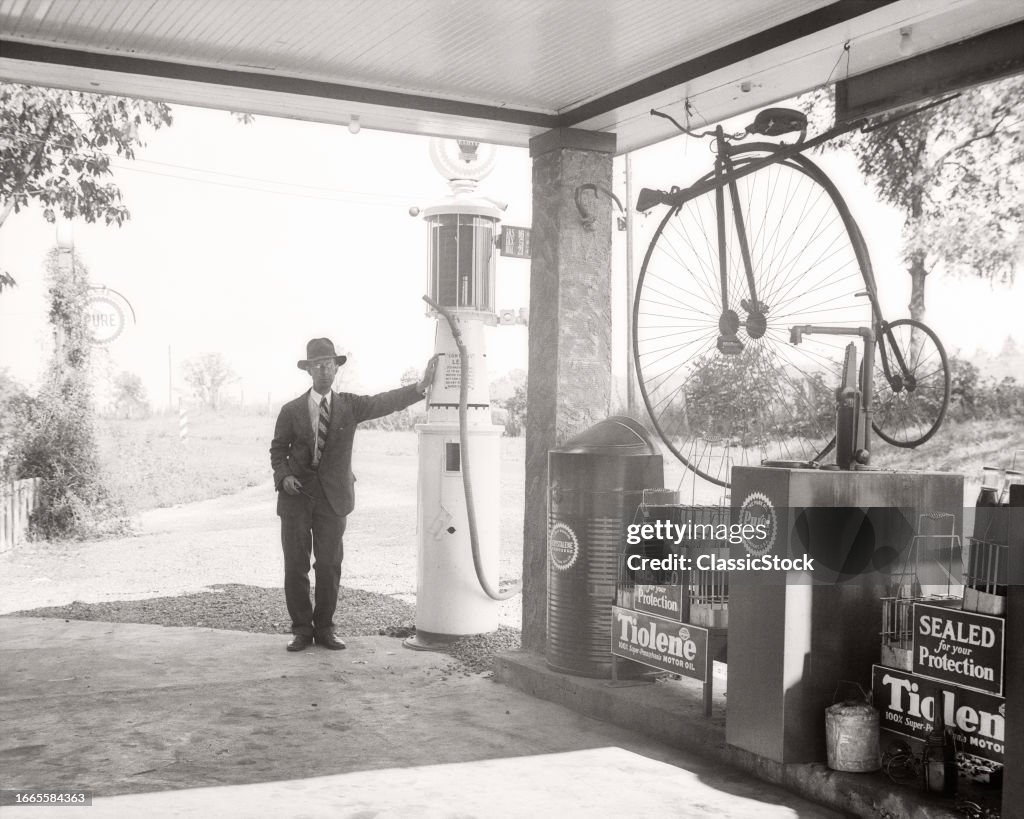 1940s Man Owner Leaning On...