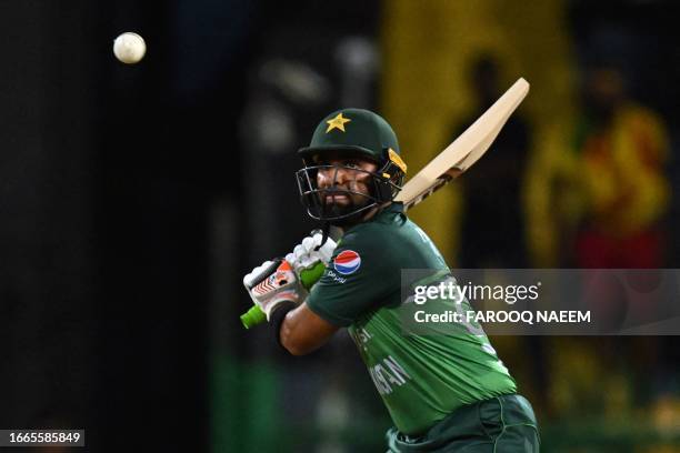 Pakistan's Iftikhar Ahmed plays a shot during the Asia Cup 2023 Super Four one-day international cricket match between Sri Lanka and Pakistan at the...