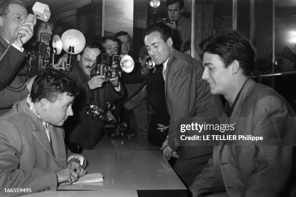 Brigitte Bardot And Jacques Charrier: The Birth Of Their Son Nicolas. Jacques CHARRIER fête la naissance de son fils Nicolas et reçoit journalistes...