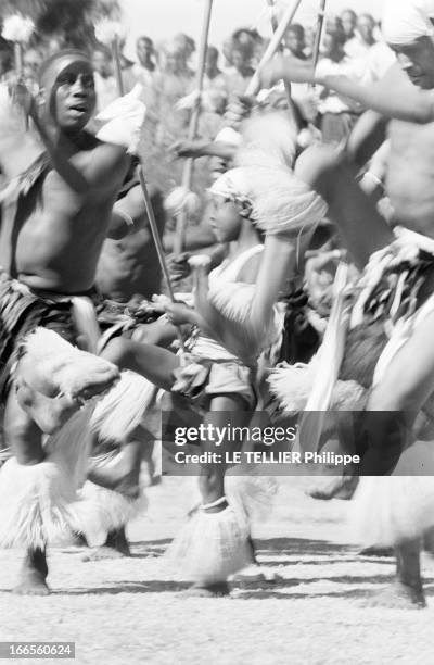 Tour Of France Rugby Team In South Africa. Le 20 aout 1958 à Johannesburg en Afrique du Sud, une danse folklorique sud-africaine.