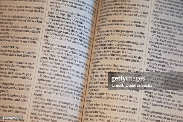 close up of the text in the bible - book pages stock pictures, royalty-free photos & images