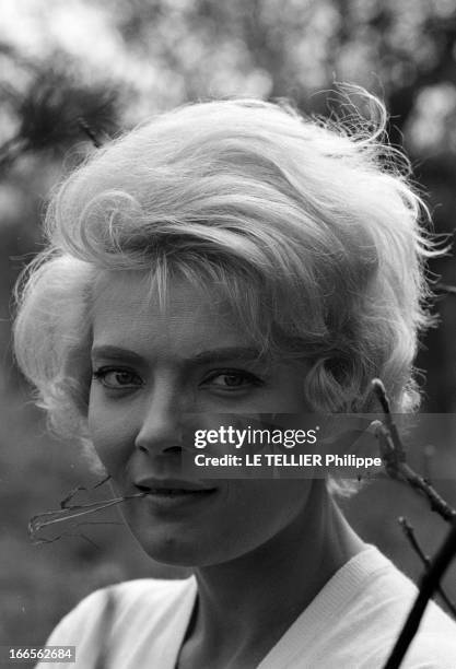 Corinne Marchand Beekeeper. Charenton-le-Pont - 18 avril 1962 - Dans un pré de la 'Cité des abeilles', lors d'un cours d'apiculture, portrait de...