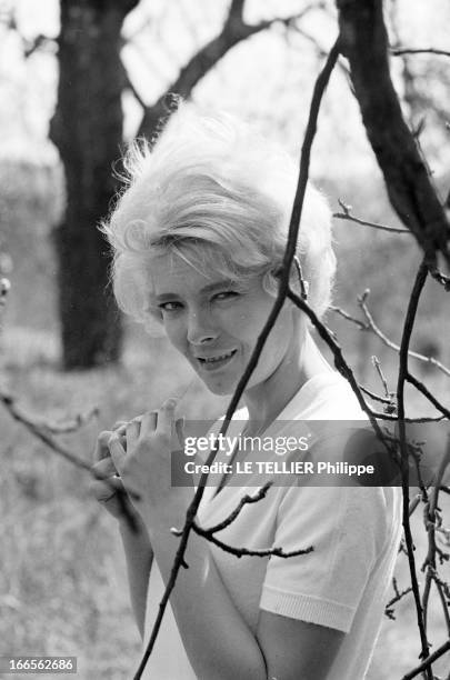 Corinne Marchand Beekeeper. Charenton-le-Pont - 18 avril 1962 - Dans un pré de la 'Cité des abeilles', lors d'un cours d'apiculture, portrait de...