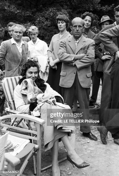 Curd Jurgens Marries Simone Bicheron. Allemagne Fédérale- 17 Septembre 1958- Dans la forêt Rhénane, lors d'un tournage de film et de sa lune de miel...