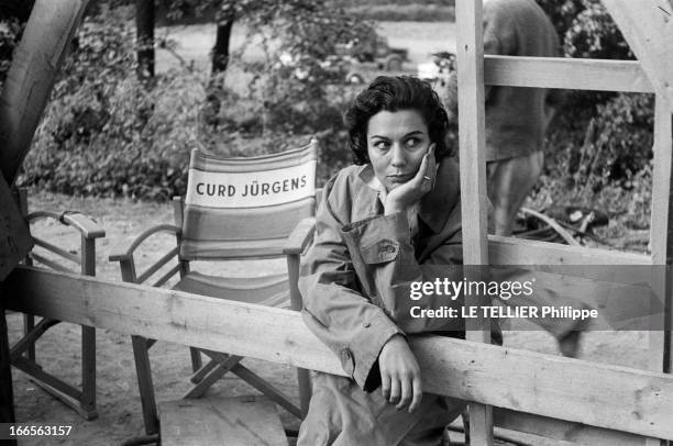 Curd Jurgens Marries Simone Bicheron. Allemagne Fédérale- 17 Septembre 1958- Dans la forêt Rhénane, lors de sa lune de miel avec l'acteur de cinéma...