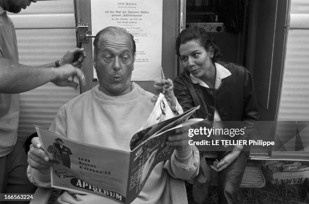 Curd Jurgens Marries Simone Bicheron. Allemagne Fédérale- 17 Septembre 1958- Dans la forêt Rhénane, lors d'un tournage et de leur lune de miel,...