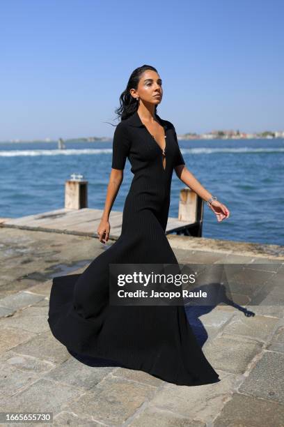 Salma Abu-Deif is seen arriving at the 80th Venice International Film Festival 2023 on September 07, 2023 in Venice, Italy.