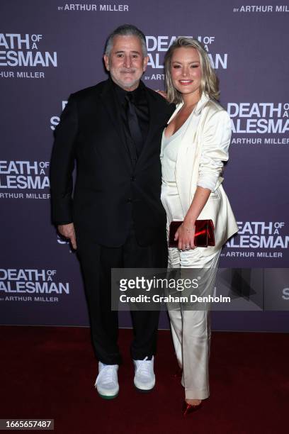 Anthony LaPaglia poses with Alexandra Henkel after performing in the opening night of "Death Of A Salesman" at Her Majesty's Theatre on September 07,...