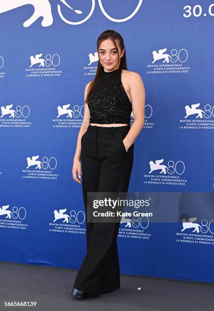 Luàna Bajrami attends a photocall for the movie "Bota Jone" at the 80th Venice International Film Festival on September 07, 2023 in Venice, Italy.