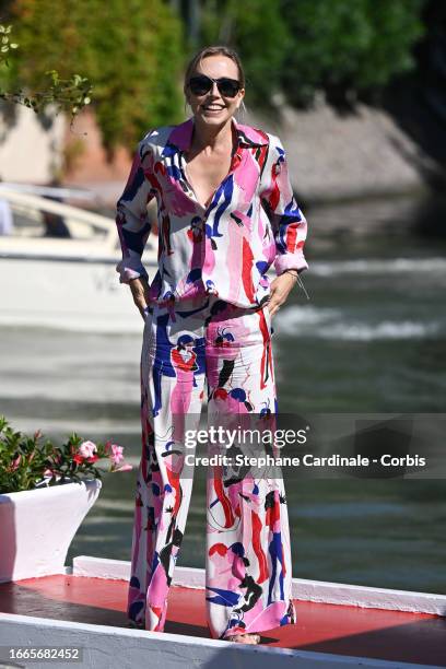 Margot Sikabonyi arrives at the Hotel Excelsior pier for the 80th Venice International Film Festival 2023 on September 07, 2023 in Venice, Italy.