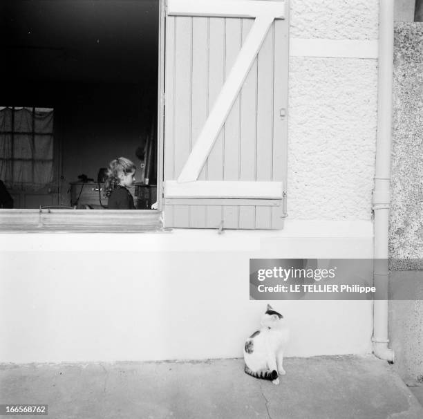 Minou Drouet Star Of The News. Bretagne- 20 Novembre 1955 - Au Pouliguen ou elle habite une maison jaune au bord de l'Atlantique, Minou DROUET,...