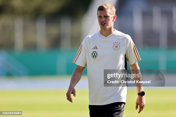 Sven Bender, assistant coach looks on prior to the U17 4-Nations tournament between Germany and Israel at Sportpark Nord on September 07, 2023 in...