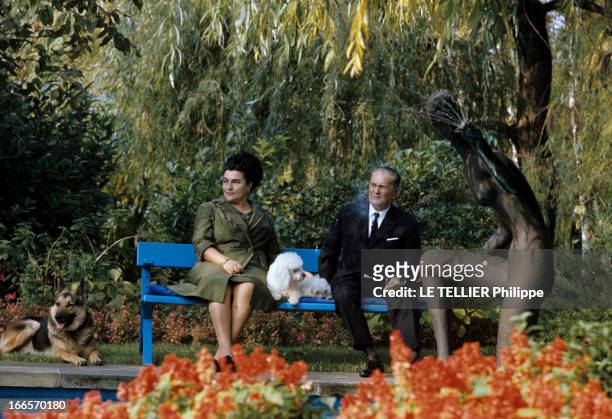Close-Up Of Tito, Marshal Of Yugoslavia. En Yougoslavie, en novembre 1968, TITO, en costume cravate, avec des lunettes, assis aux côtés de son épouse...