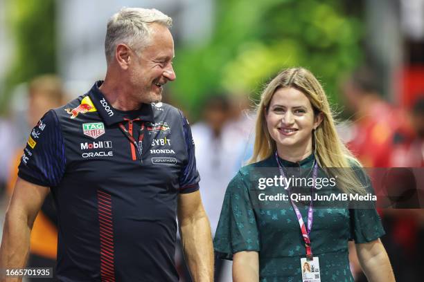 Jonathan Wheatley of Great Britain and Oracle Red Bull Racing and Bernie Collins during previews ahead of the F1 Grand Prix of Singapore at Marina...