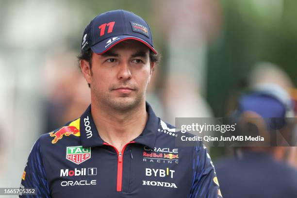 Sergio Perez of Mexico and Oracle Red Bull Racing during previews ahead of the F1 Grand Prix of Singapore at Marina Bay Street Circuit on September...