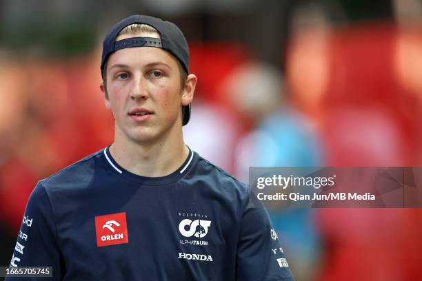 Liam Lawson of New Zealand and Scuderia Alpha Tauri during previews ahead of the F1 Grand Prix of Singapore at Marina Bay Street Circuit on September...