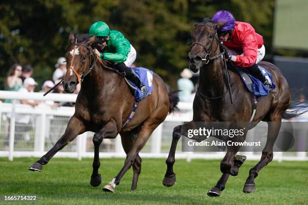 Rossa Ryan riding Skellet win The Bob McCreery Memorial British EBF Quidhampton Maiden Fillies' Stakes at Salisbury Racecourse on September 07, 2023...