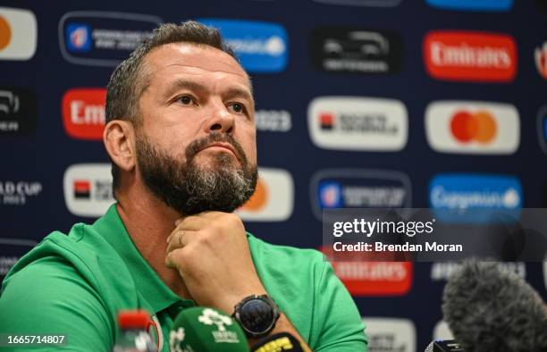Nantes , France - 14 September 2023; Head coach Andy Farrell during an Ireland rugby media conference at the Westotel Nantes Atlantique in Nantes,...