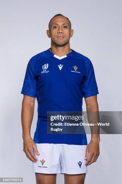 Christian Leali'ifano of Samoa poses for a portrait during the Samoa Rugby World Cup 2023 Squad photocall on September 05, 2023 in Montpellier,...