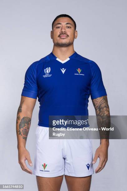 Ben Lam of Samoa poses for a portrait during the Samoa Rugby World Cup 2023 Squad photocall on September 05, 2023 in Montpellier, France.