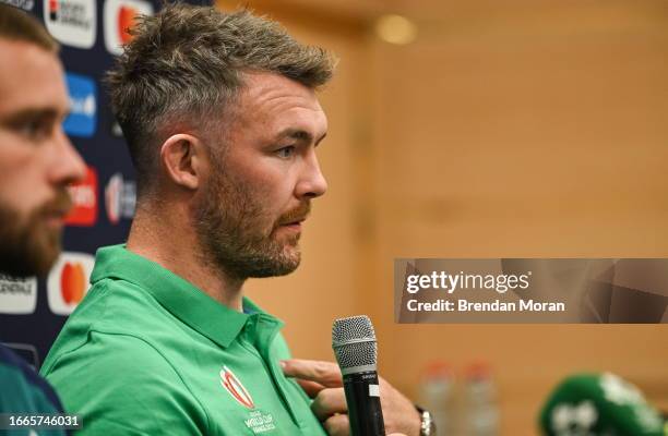 Nantes , France - 14 September 2023; Peter O'Mahony during an Ireland rugby media conference at the Westotel Nantes Atlantique in Nantes, France.