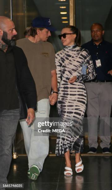 Jacob Bongiovi and Millie Bobbie Brown are seen leaving the Today show on September 14, 2023 in New York, New York.