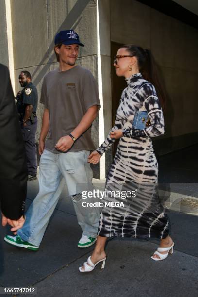 Jacob Bongiovi and Millie Bobbie Brown are seen leaving the Today show on September 14, 2023 in New York, New York.