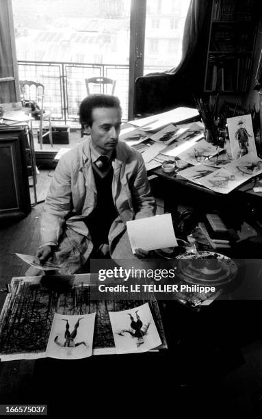 Close-Up Of Jean Carzou. Paris- 5 juin 1955- Chez lui, dans son appartement atelier, Jean CARZOU, peintre, graveur et décorateur français d'origine...