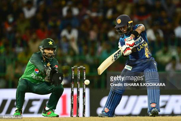 Sri Lanka's Pathum Nissanka plays a shot during the Asia Cup 2023 Super Four one-day international cricket match between Sri Lanka and Pakistan at...