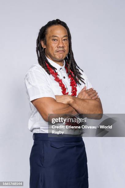 Fa'alogo Tana Umaga of Samoa poses for a portrait during the Samoa Rugby World Cup 2023 Squad photocall on September 05, 2023 in Montpellier, France.