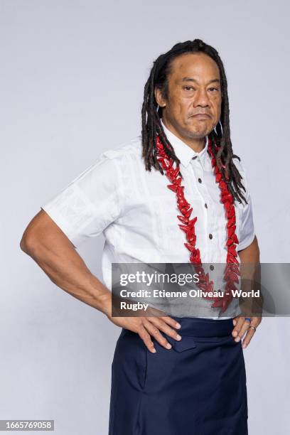 Fa'alogo Tana Umaga of Samoa poses for a portrait during the Samoa Rugby World Cup 2023 Squad photocall on September 05, 2023 in Montpellier, France.